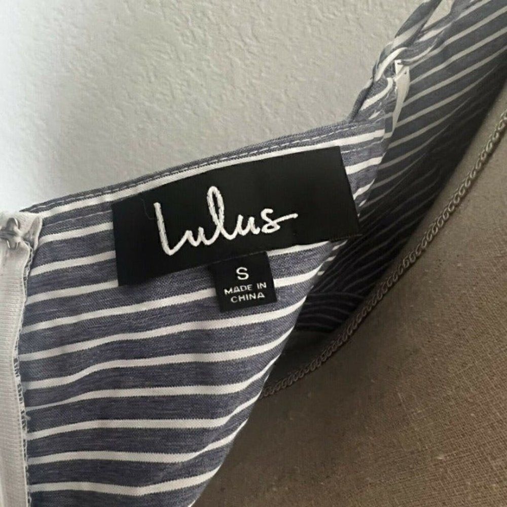 Lulus Joyful Days Blue & White Striped Knotted Front Midi Strappy Dress S NWOT - Picture 4 of 12